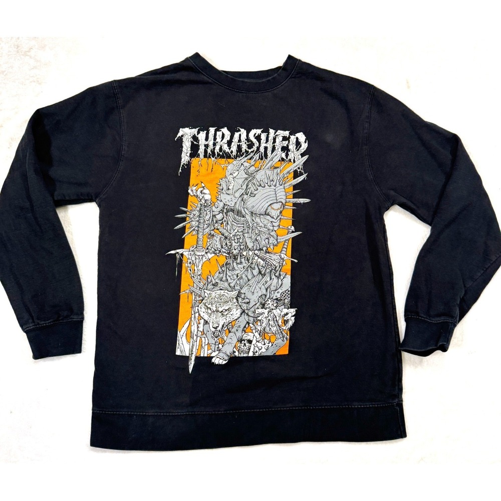 303 Boards Sweatshirt Mens Large Black Thrasher Central Wolf Graphic Crew Neck